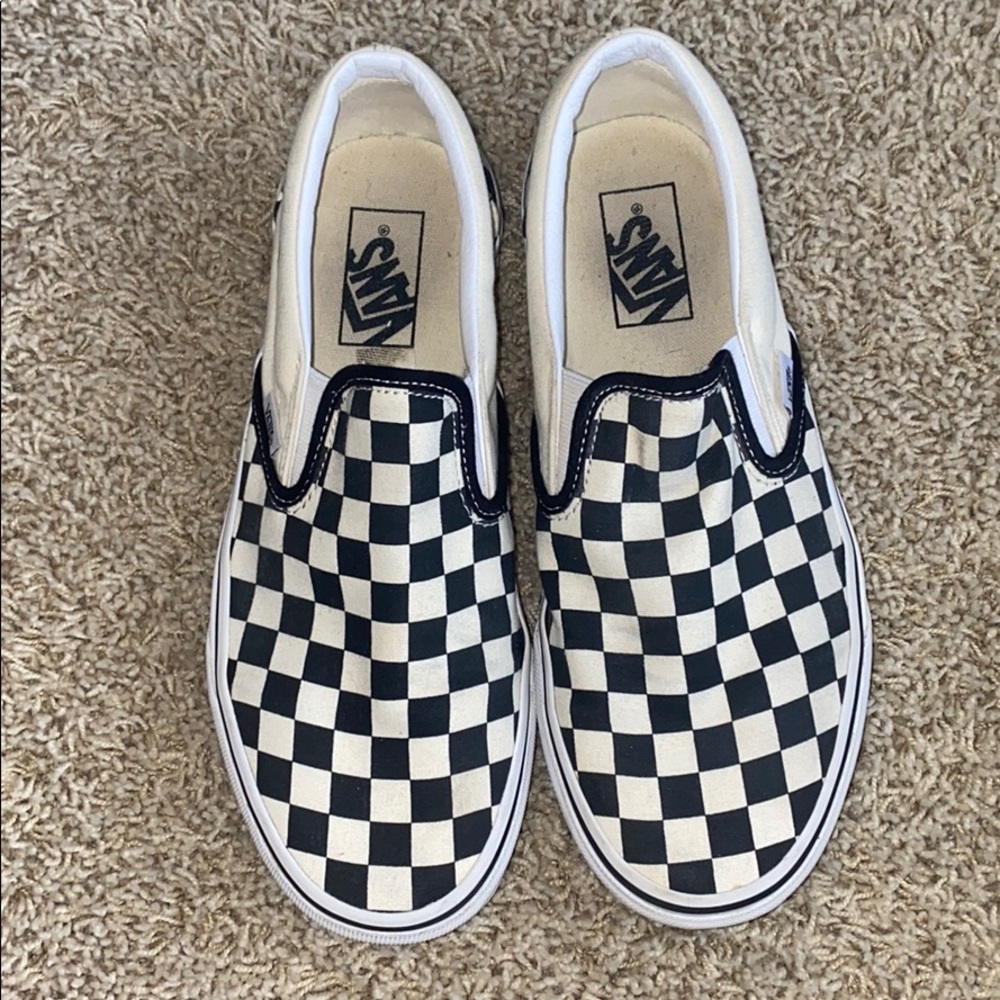 White & Black Checkered Slip On Vans
